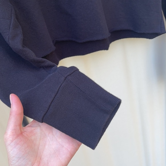 BLACK DISTRESSED CROP TOP PULLOVER HOODIE SMALL - Picture 6 of 10